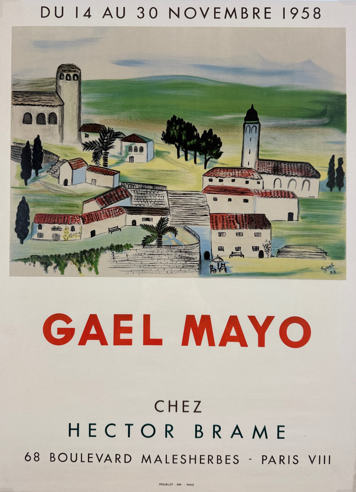 Gael Mayo Chez Hector Brame Poster Original 1958 Vintage French Gallery Exposition Lithograph Advertisement.