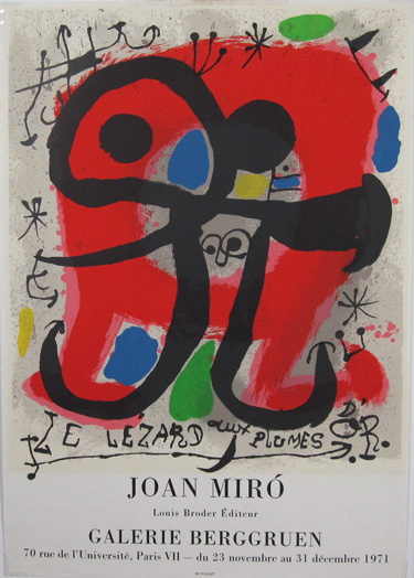 Joan Miro Galerie Berggruen original vintage poster from 1971 by Mourlot. French advertisement for gallery exhibition.