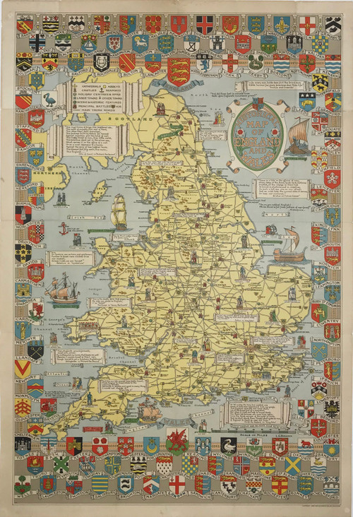 Historical Map Of England And Wales Original 1960 Vintage