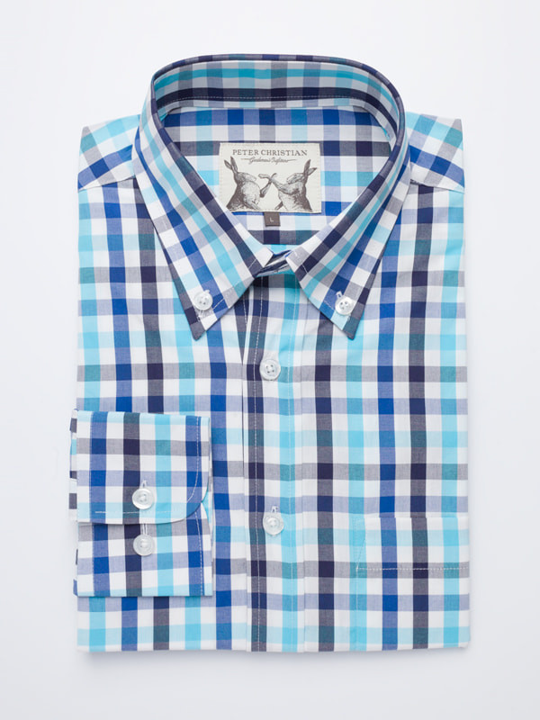 Button Down Sky & Blue Ensign Check Long Sleeve Shirt Folded