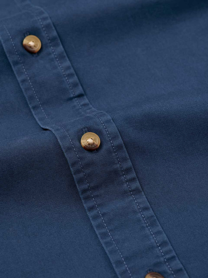 Men's Blue Soft Cotton Shirt Horn Button