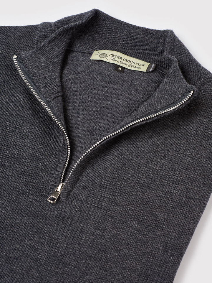 Men's Gray Fine Merino Zip-Neck Jumper Collar