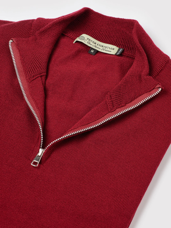 Men's Burgundy Red Merino Zip-Neck Jumper Collar