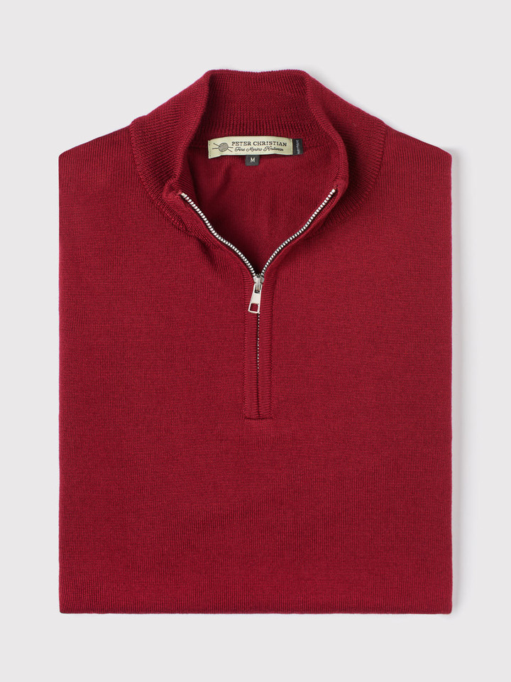 Men's Burgundy Red Merino Zip-Neck Jumper