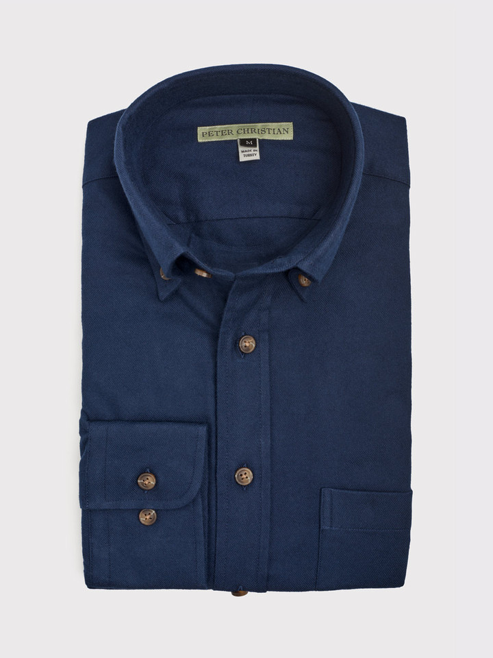 Men's Blue Brushed Cotton Shirt Folded