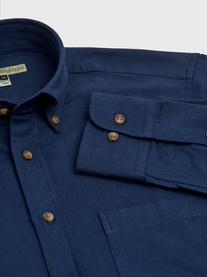 Men's Blue Brushed Cotton Shirt Adjustable Cuff