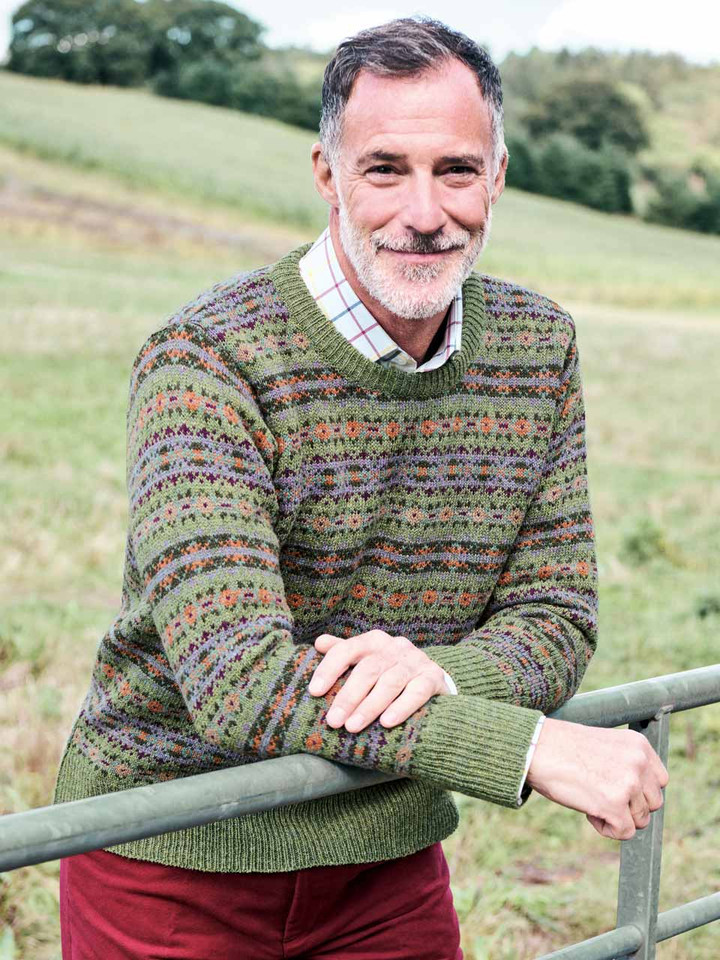 Green Fairisle Crew Neck Sweater On Model