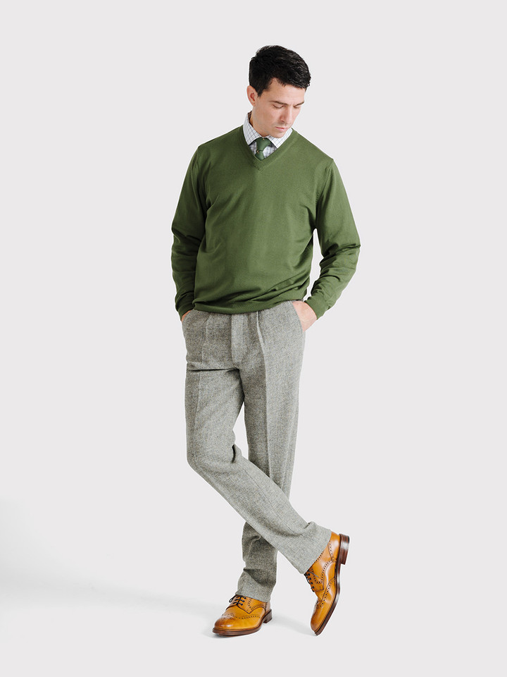 Pebble Gray Harris Tweed® Pants worn by Model