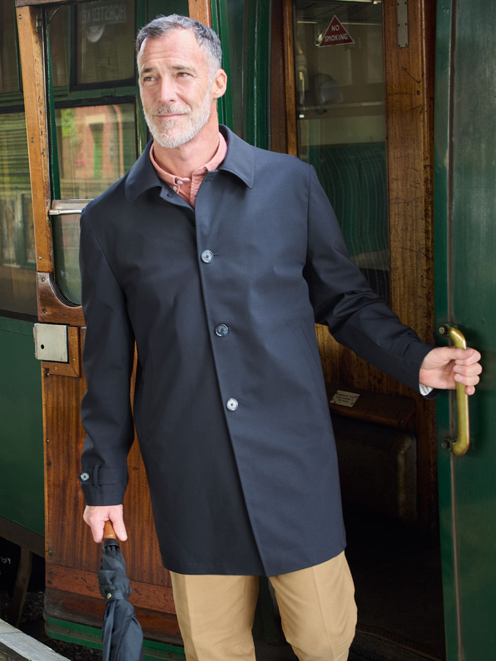 Men's Navy Luxury Wool Blend Mac Coat