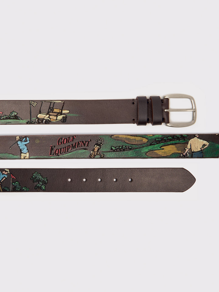 Golf Hand Painted and Stitched Leather Belt