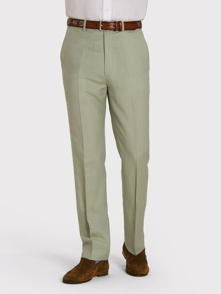Mens Sage Linen and Wool Trousers On Model