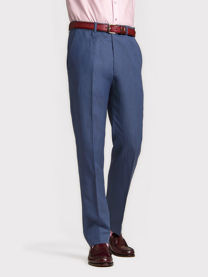 Mens Linen and Wool Navy Blue Trouser On Model