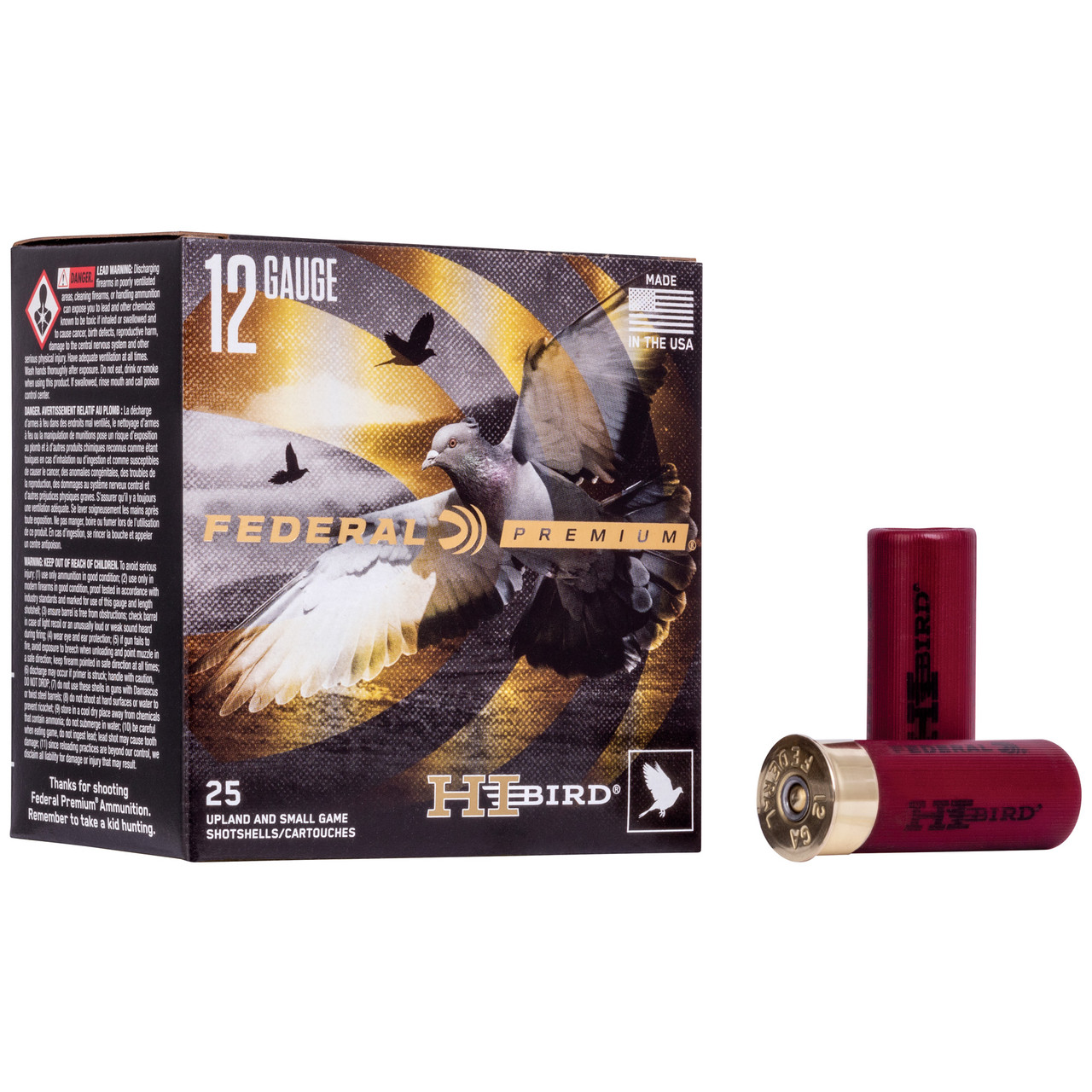 Federal Hi-Bird, 12 Gauge 2.75" Barrel, 25 Rds, Premium Finish - 604544621273