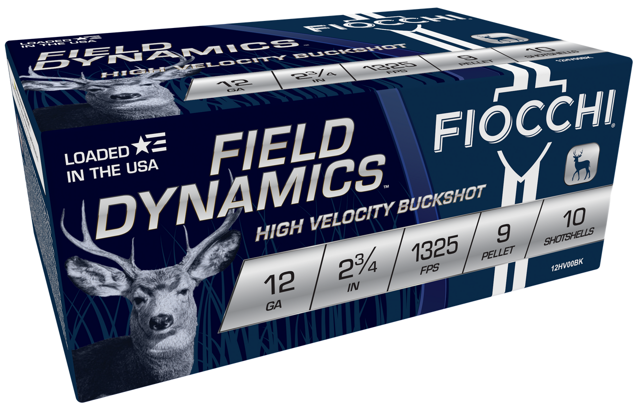 Fiocchi 12HV9P Field Dynamics, 12 Gauge, 2.75" Shell, 9 Pellets 00 Buck, 250 Rds - 762344713199