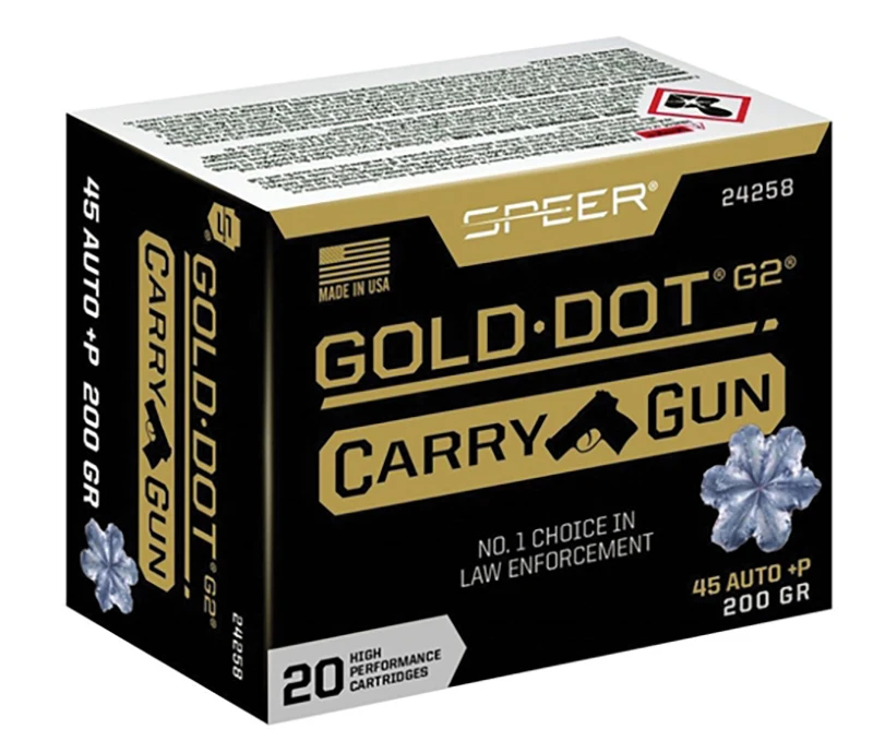 Speer Gold Dot Carry Gun, 45 Auto +P, 200 Grain, 20 Rds - 604544657937