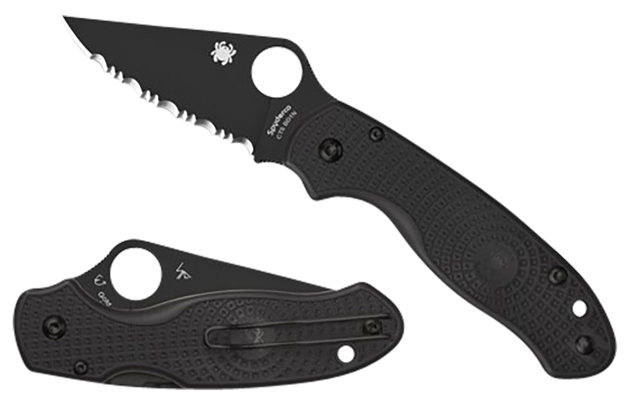 Spyderco Para 3 Folding Knife – 3″ Black Plain Clip Point Blade with Reversible Pocket Clip
