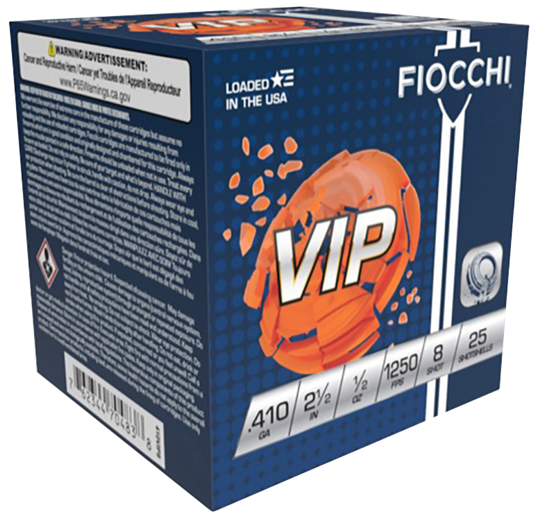 Fiocchi 410VIP8 Exacta Target VIP, 410 Gauge, 2.50" Length, 25 Rds/Box, 10 Boxes/Case - 762344704838