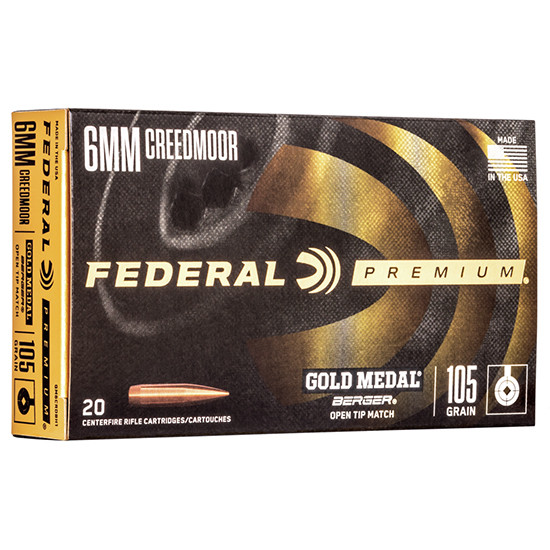 Federal Gold Medal Berger, 6MM CREEDMOOR, 105 Grains, 20 Rds, Made in USA - 604544630329