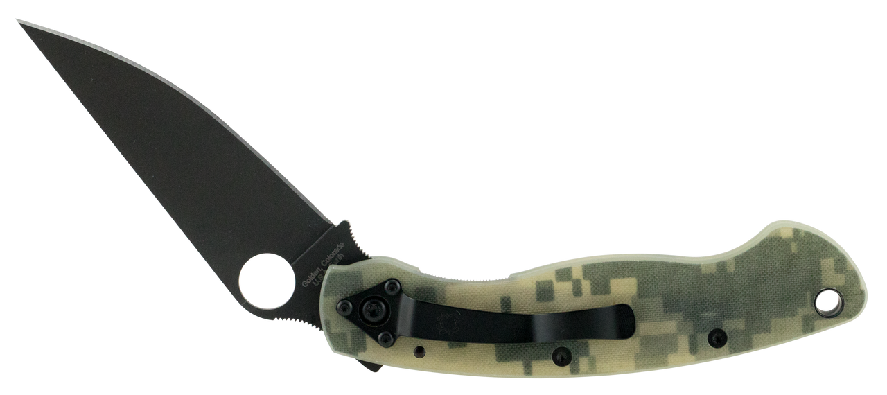 Spyderco Military Camouflage Folding Knife – 4″ Plain Black Clip Point Blade