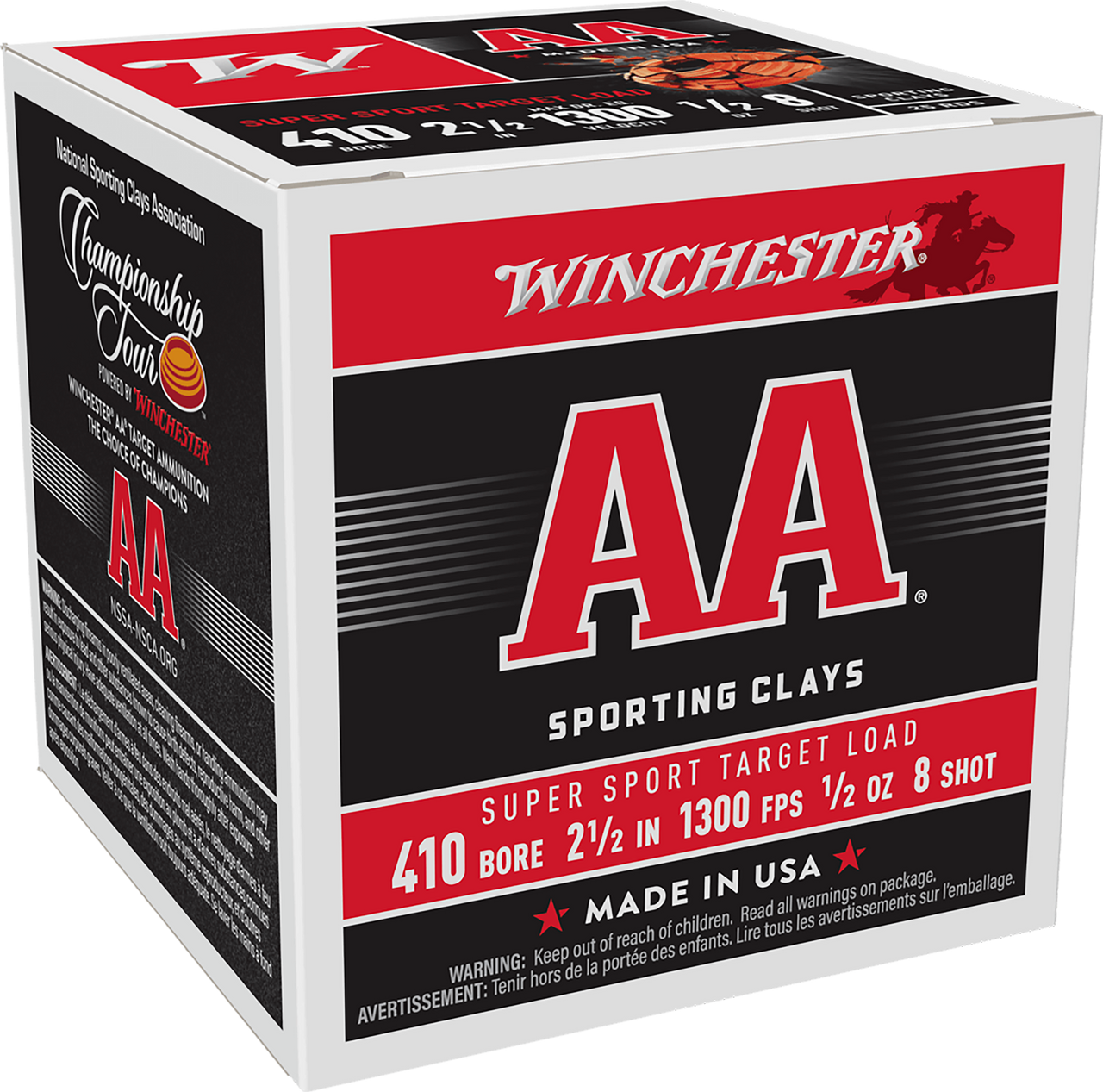 Winchester AA Super Sport Sporting Clay, 410 Gauge, 2.50" Shell, 1/2 oz, 8 Shot - 020892016378
