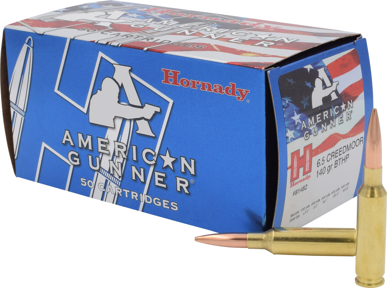 Hornady American Gunner, 6.5 Creedmoor, 140gr Hollow Point Boat Tail, 50 Rds, Brass