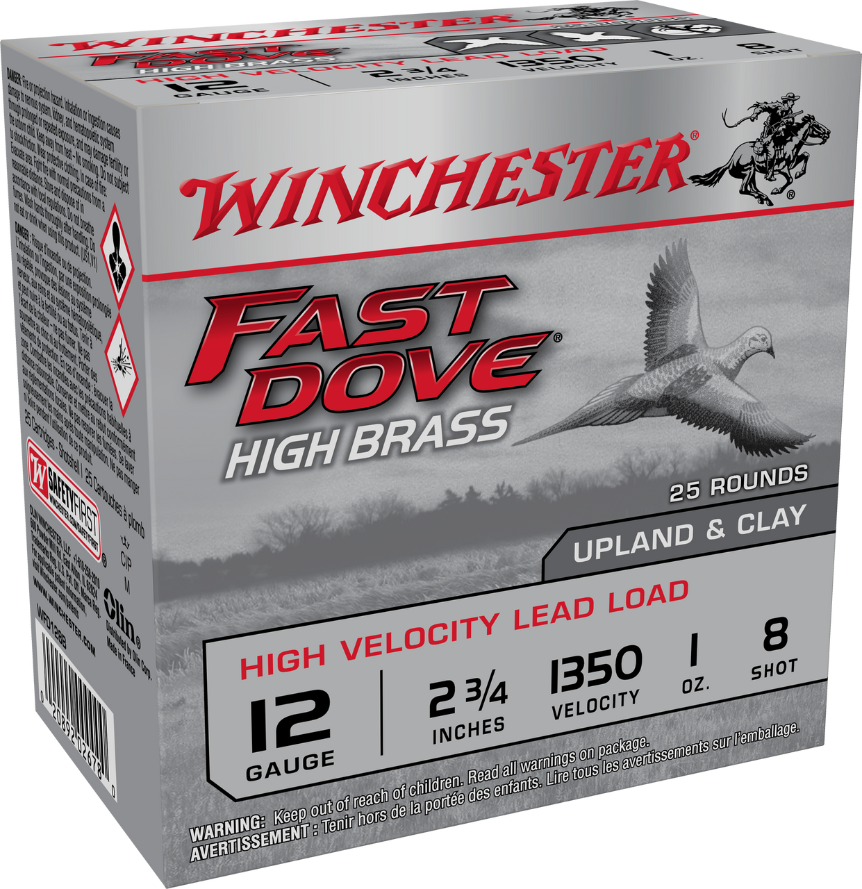 Winchester Fast Dove & Clay, 12 Gauge, 2.75" Length, 1 oz, 8 Shot, High Brass - 020892026780