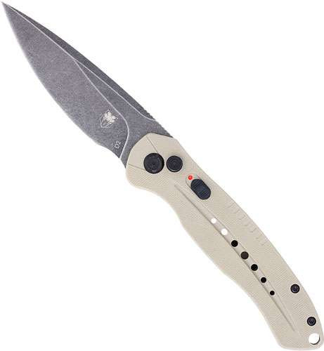 CobraTec Knives TANDIABLOAUTO Diablo 3.50″ Folding Black Stonewashed D2 Steel Blade, 4.75″ Tan Textured G10 Scales Handle