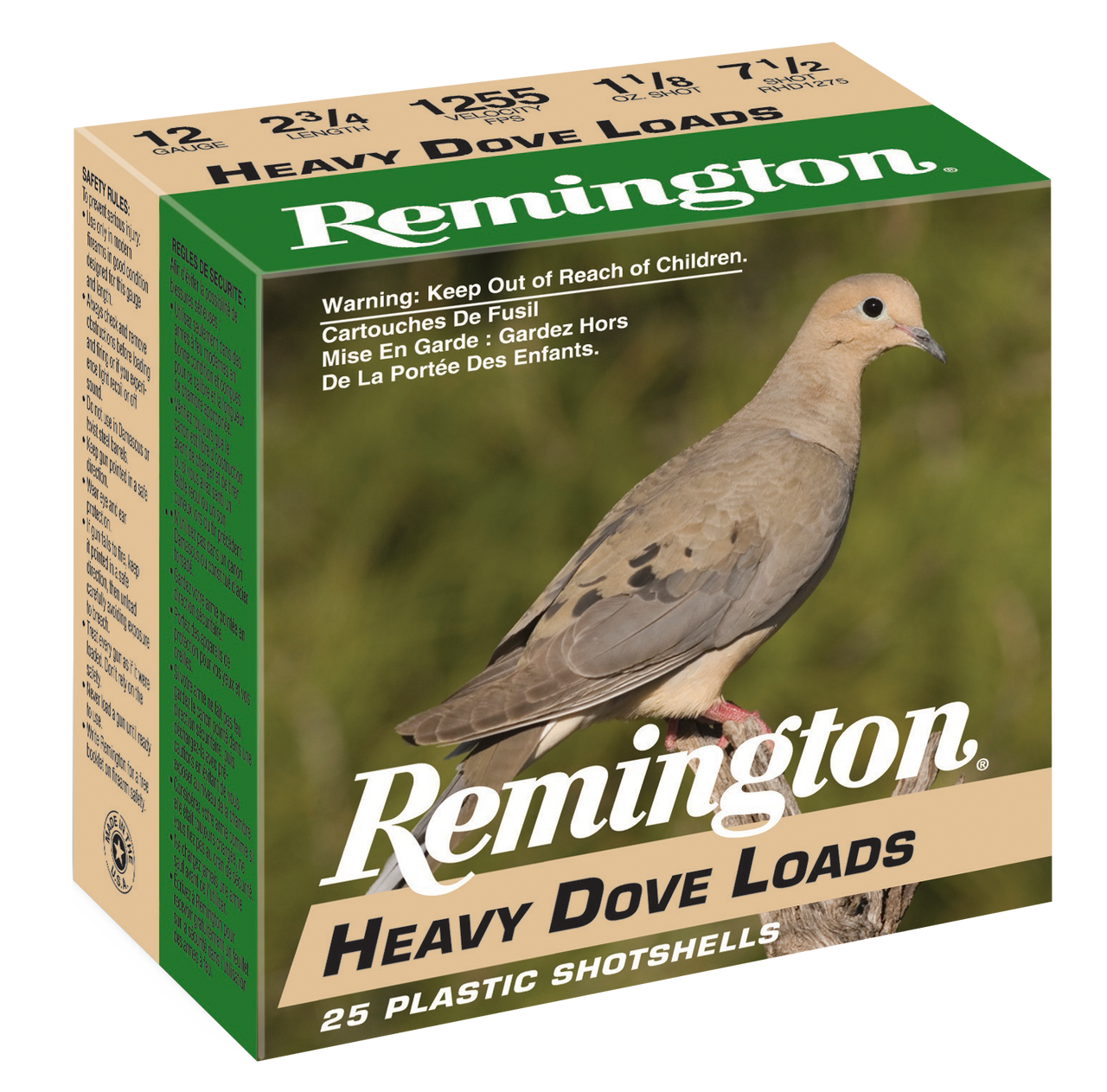 Remington Heavy Dove Loads, 12 Gauge, 2.75" Length, 1 1/8 oz, #7.5 Shot, 25 Rounds Per Box - 047700508702