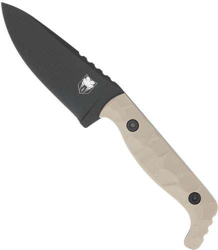CobraTec Knives CTKPTAN KingPin EDC 4″ Fixed Drop Point Plain Black Powder Coated D2 Steel Blade, 4″ Tan Textured G10 Scales Handle