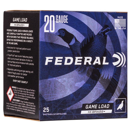 Federal FED GAME-SHOK HI-BRASS 20GA 2.75 #7.5, 20 Gauge, 2.75" Barrel, 250 Rds, Lead - 029465006525
