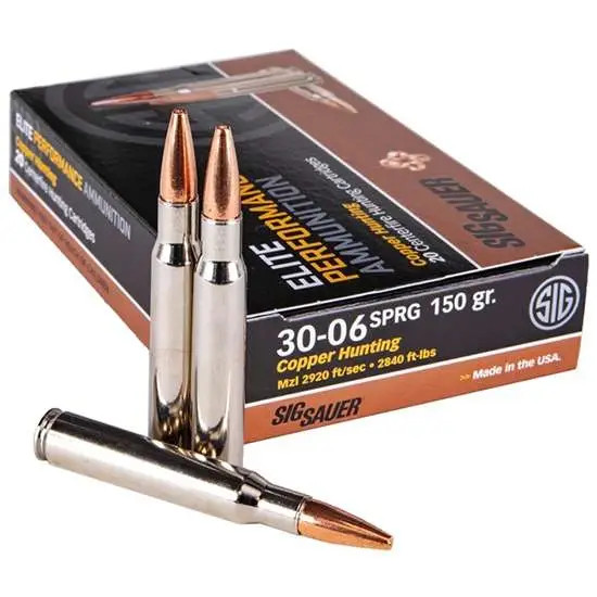 SIG Sauer Elite Hunt, 30-06 Springfield, 150 GR, 20 Rds, Nickel-Plated Brass - 798681598977