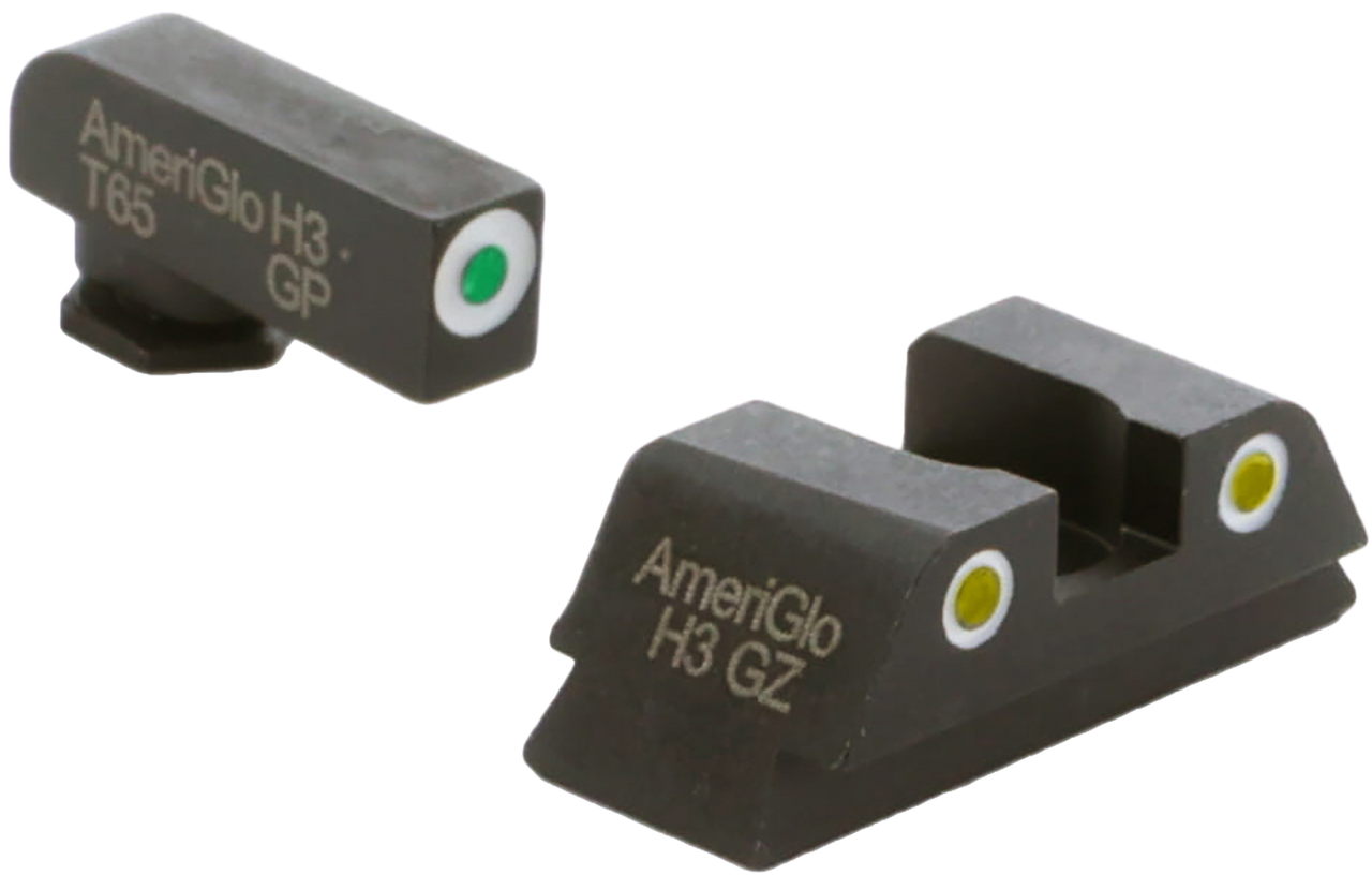 AmeriGlo GL431, Tritium Sight Set, Green/Yellow Tritium, Steel Frame