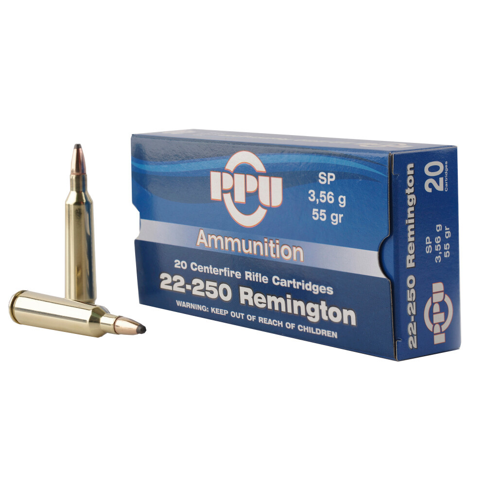 PPU 22-250 Remington, 55GR PSP, 20 Rounds - 8605003812296