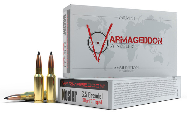 Nosler Varmageddon, 6.5 Grendel, 90 Grain Polymer Tipped Flat Base, Brass Case, 20 Rds - 054041651820