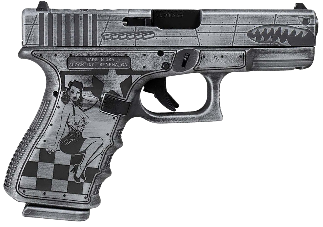 Glock G19 Gen5, 9MM, 4.02" Barrel, 15 Rds, Bomber Engraved Distressed Gray Cerakote - 810188100511