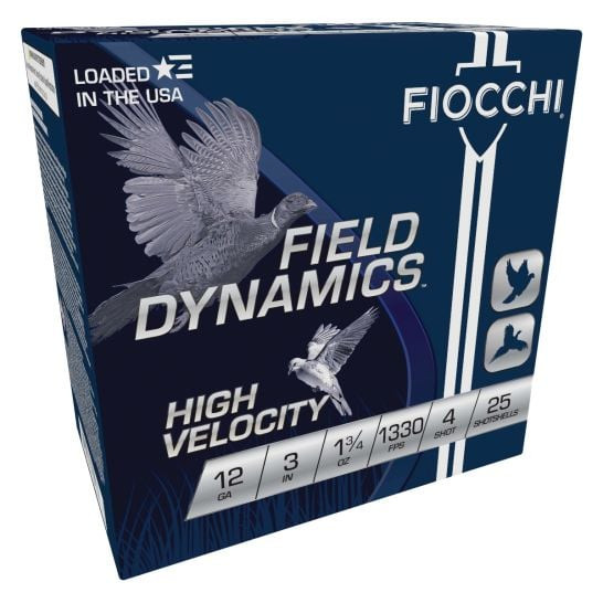 Fiocchi 123HV4 Field Dynamics High Velocity, 12 Gauge, 3" Shell, 25 Rds, Lead Shot - 762344705477