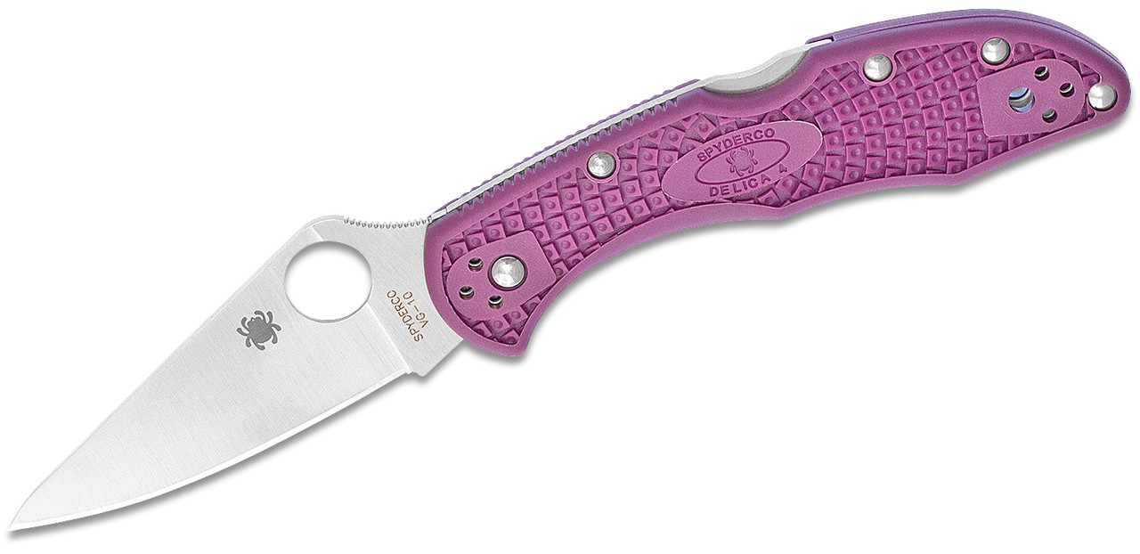 Spyderco Delica 4 Purple Folding Knife – 2.875″ Plain Drop Point Blade