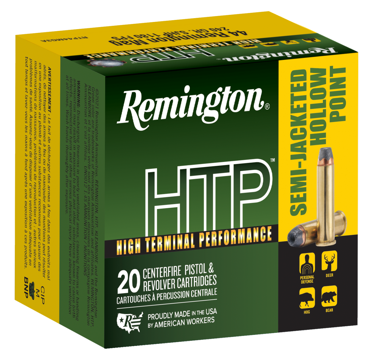 Remington Ammunition 23010 HTP, 44 Rem Mag, 240gr SJHP, 20 Rds - 047700486901
