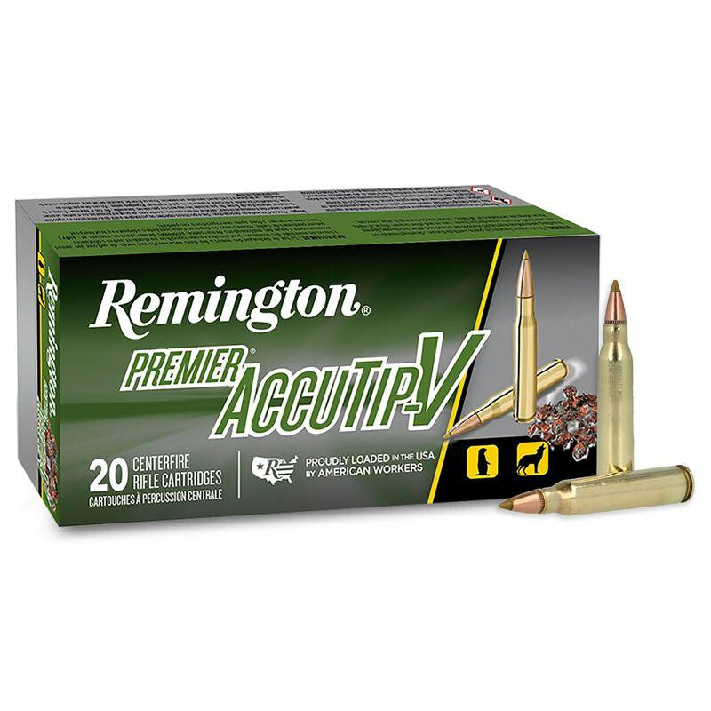 Remington Premier AccuTip Varmint Rifle Ammunition, .223 Rem, 50 gr, 20 Rds, Brass - 047700366401