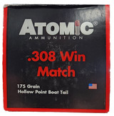 Atomic .308 Win Match 175 Grain Hollow Point Boat Tail Rifle Ammunition, .308 WIN, 50 Rds 