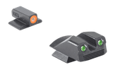 Meprolight Hyper-Bright, 9MM, Self-Illuminated Tritium Night Sight Set, Orange Front/Green Rear, Black 
