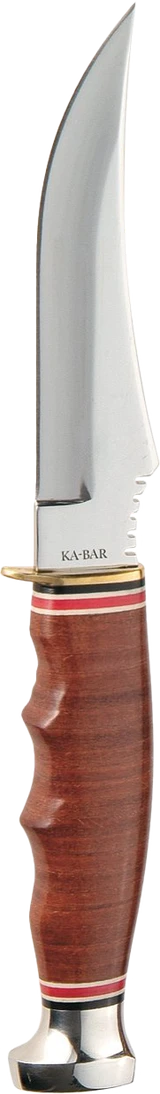 KA-BAR Skinner, Fixed Blade Knife, Brown Leather Handle, Polished Stainless Steel Blade, Includes Leather Sheath 