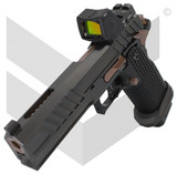 Race City Defense RC9 Government w/ Trijicon RMR HD 1 MOA, 9MM, 5.00" Ported Barrel, 20 RDs, Tri-Top Slide, Black DLC / Rose Gold 