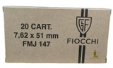 Fiocchi Range Dynamics, 7.62x51, 147 Grain, FMJ, 20 Rounds - 762344714059 