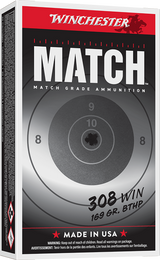 Winchester Ammo S308M2, 308 Win, 169gr Sierra MatchKing BTHP, 20 Rds, Brass 