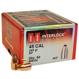 Hornady InterLock 45204, 45 Cal .452, 245 gr Spire Point, 50 Per Box - 090255452044 