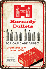 Hornady 99145 Bullets Tin Sign, Rustic Red White Aluminum, 12" x 18" - 090255991451 