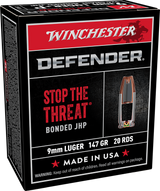 Winchester PDX1 Defender, 9MM Luger, 147 Grain JHP, 20 Rds - 020892217836 