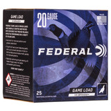 Federal FED GAME-SHOK HI-BRASS 20GA 2.75 #7.5, 20 Gauge, 2.75" Barrel, 250 Rds, Lead - 029465006525 