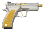 CZ Custom CZ 75 P-01 9mm with Gold TiN Threaded Barrel, Tuned Flat Trigger, and Aggressive Custom Grips - J252714 